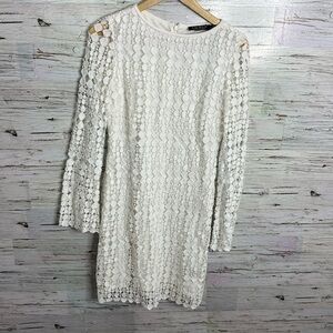 Lauren Ralph Lauren white long sleeve midi lace dress size 4